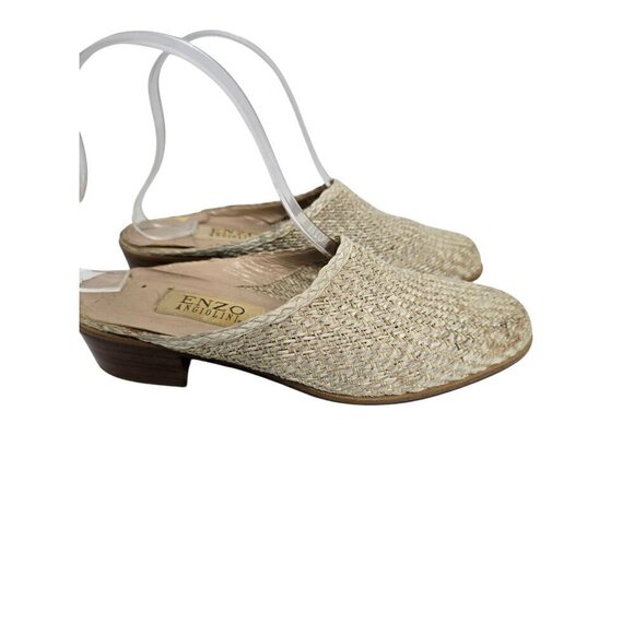Vintage Shoes - Vintage Enzo Angiolini Tan Woven Slip On Mule